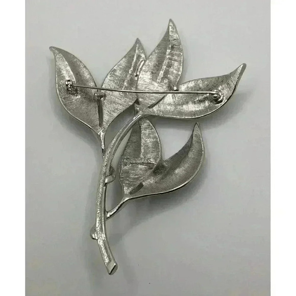 Vintage Emmons Silver Tone Oversize Leaf Brooch Pin Textured Leaves - Picture 2 of 8